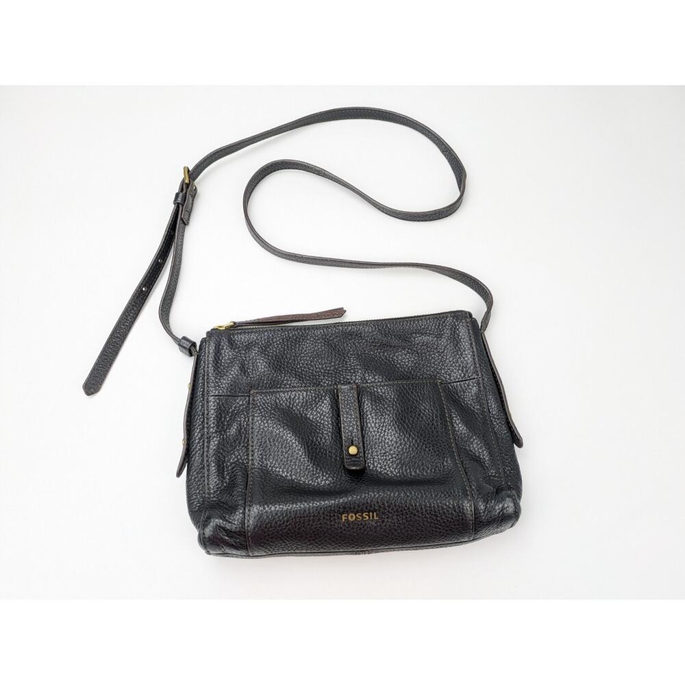 Fossil JENNA Top Zip Crossbody Black Pebbled Leather Shoulder Bag Purse